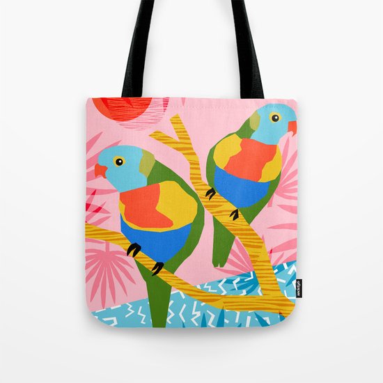 Besties - retro throwback memphis bird art pattern bright neon pop art abstract 1980s 80s style mini Tote Bag