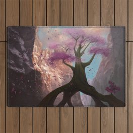 Pink tree in a canyon - digital paining Outdoor Rug