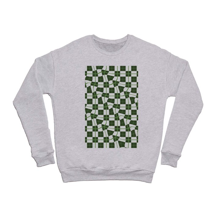 Warped Checkerboard Grid Illustration Whimsical Green Crewneck Sweatshirt