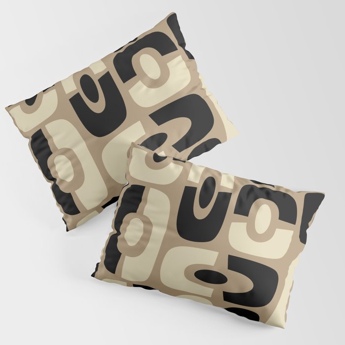 Colorful Mid-Century Modern Cosmic Abstract 394 Black and Beige Pillow Sham