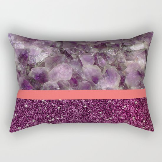 Pink Striped Purple Quartz and Glitter Rectangular Pillow