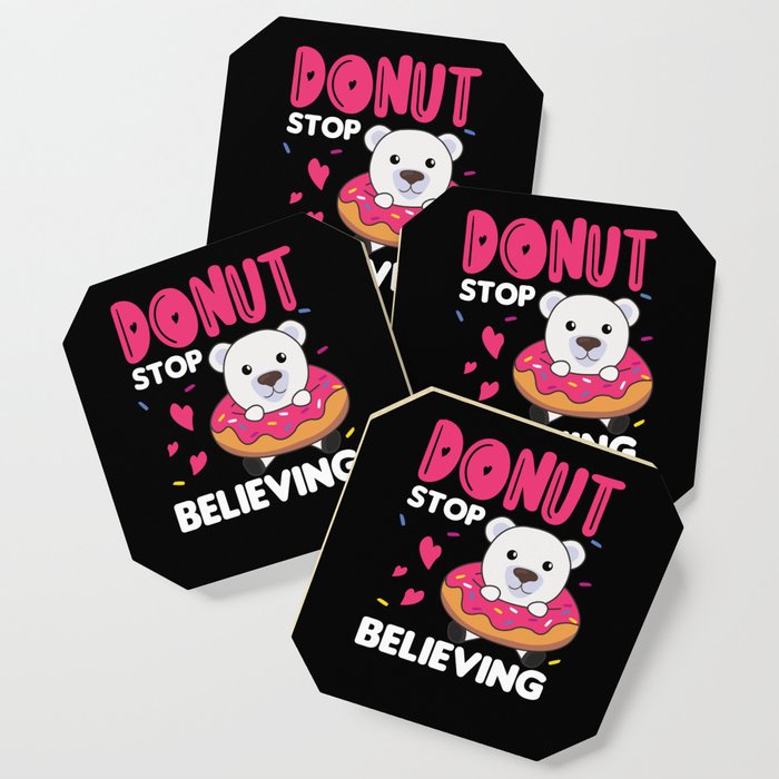 Cute Polar Bear Funny Animals In Donut Pink Coaster