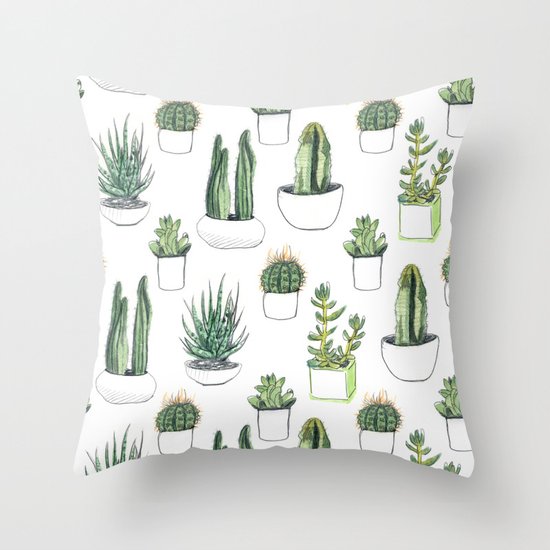 watercolour cacti and succulent Throw Pillow