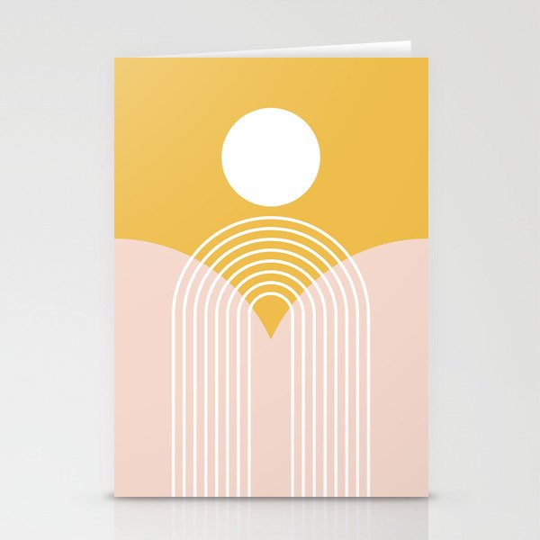 Geometric Rainbow Sun Abstract 29 in Yellow Pink Stationery Cards
