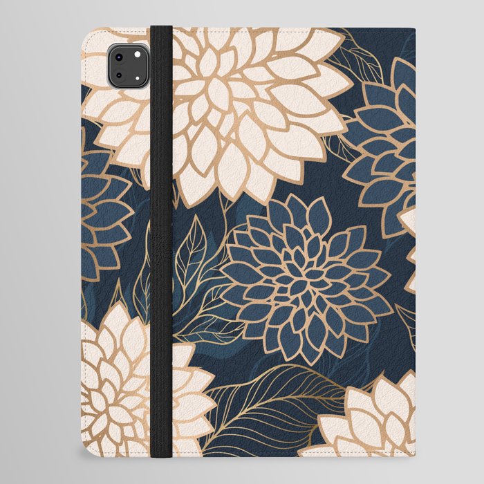 Floral Aesthetic in Navy, Blue, Ivory and Gold iPad Folio Case