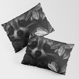 I spy - under cover of the night; baby raccoon spying in the ivy at night wilderness nature animal black and white photograph - photography - photographs Pillow Sham