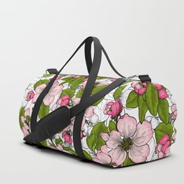 Apple blossom on white Duffle Bag