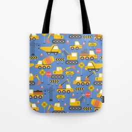 Construction Vehicles Blue Pattern Tote Bag