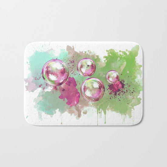 Soap bubbles in the sky watercolor painting Bath Mat