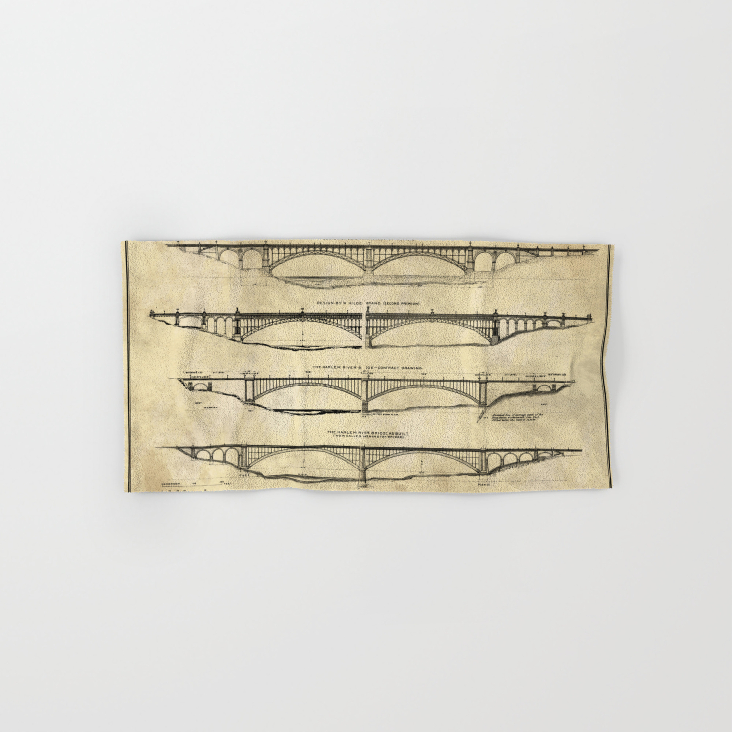 Washington Bridge Proposal Blueprint Plans Hand Bath Towel By