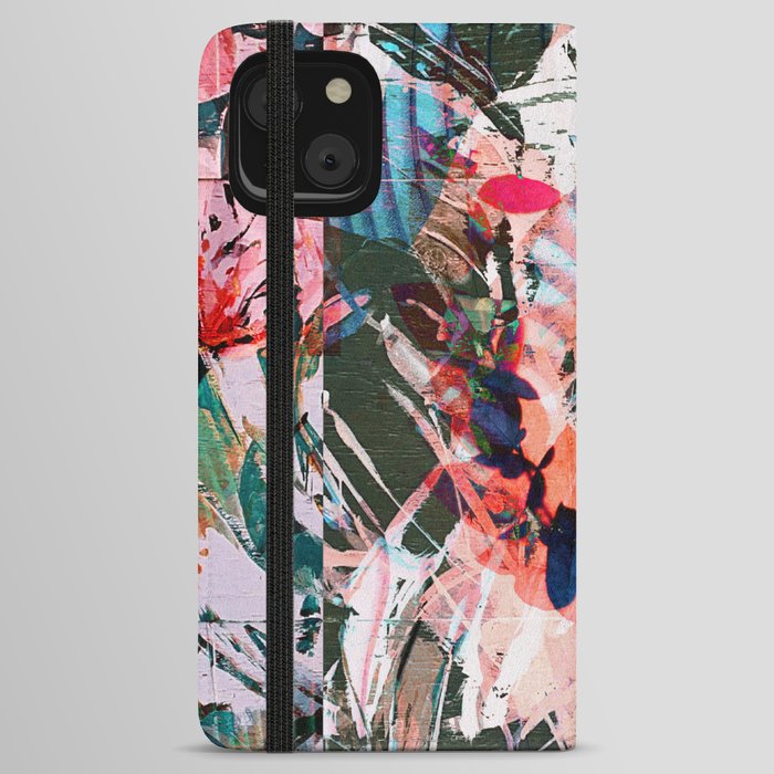 Wildflower: a vibrant digital abstract piece in pinks, greens and blue by Alyssa Hamilton Art iPhone Wallet Case