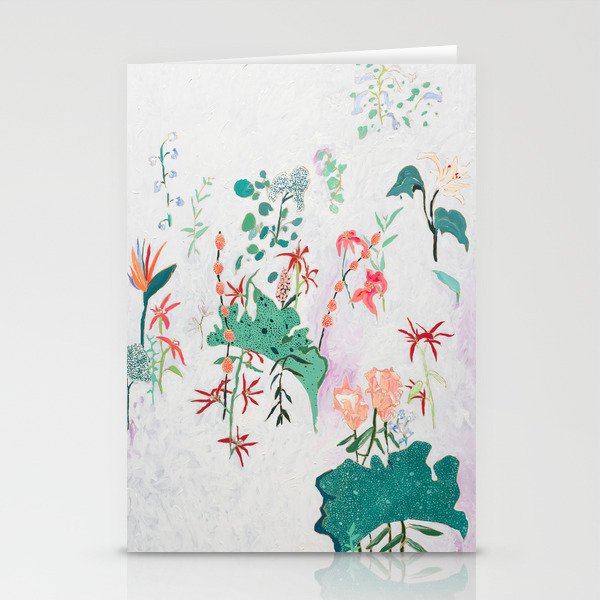 Abstract Jungle Floral on Pink and White Stationery Cards