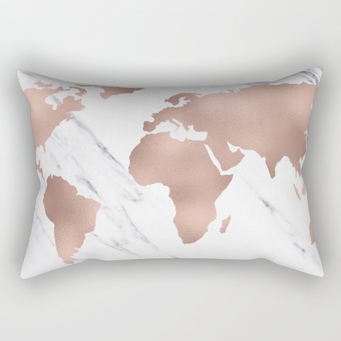 Marble World Map Rose Gold Pink Rectangular Pillow
