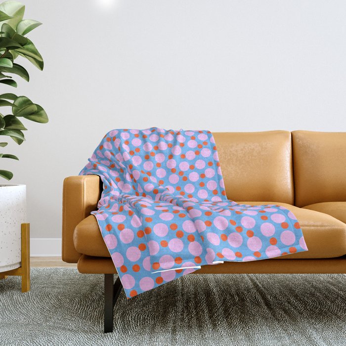 Modern Abstract Bubble Dance Pastel Pink And Blue Polka Dots Retro Modern Cottagecore Cute Pattern Throw Blanket