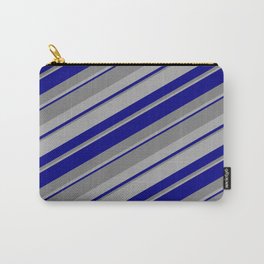 [ Thumbnail: Blue, Gray & Dark Gray Colored Stripes/Lines Pattern Carry-All Pouch ]