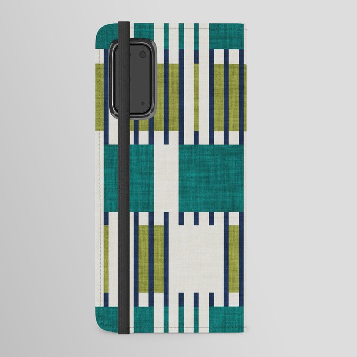 Bold minimalist retro stripes // midnight blue olive and pine green geometric grid  Android Wallet Case