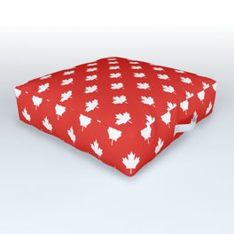 Small Reversed White Canadian Maple Leaf on Red Outdoor Floor Cushion