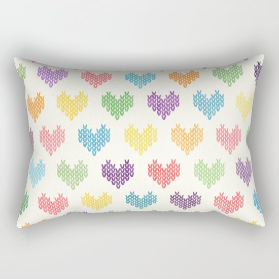 Colorful Knitted Hearts II Rectangular Pillow