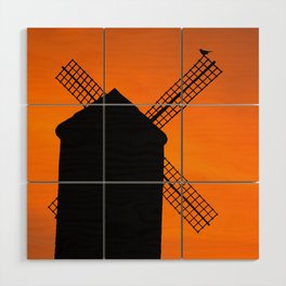 Spain Photography - Silhouette Of A Windmill Under The Orange Sky  Wood Wall Art
