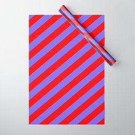 [ Thumbnail: Medium Slate Blue & Red Colored Lined Pattern Wrapping Paper ]