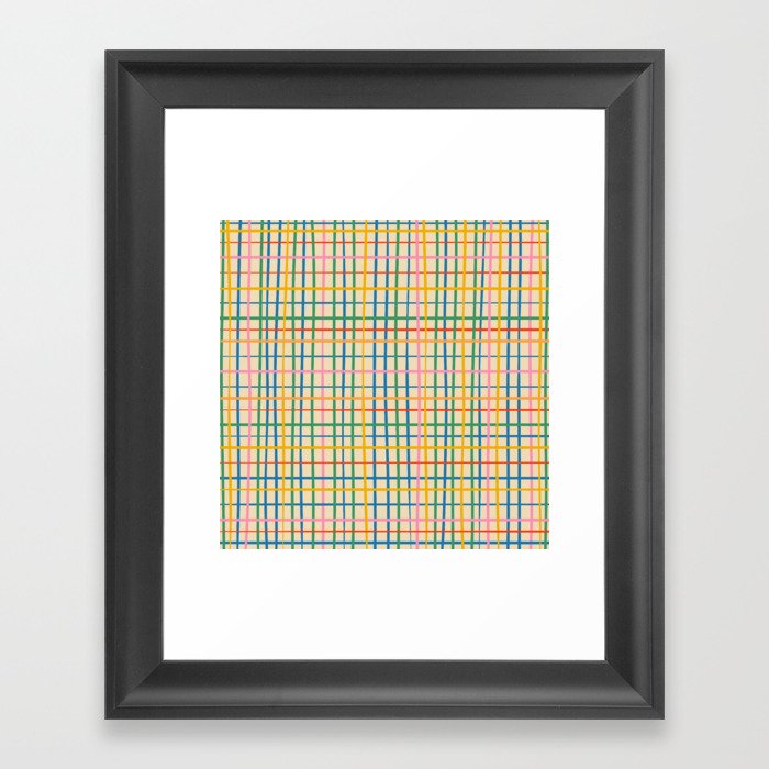 Irregular Plaid Pattern in Rainbow Pop Colors Framed Art Print
