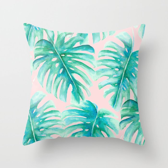 Paradise Palms Blush Throw Pillow