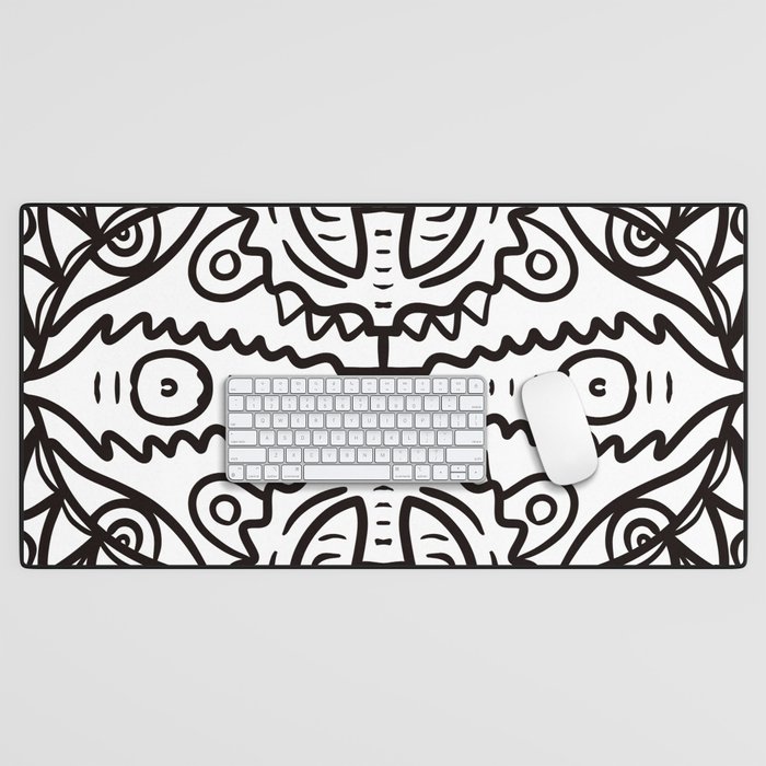 Aztec Disc Mystic Totem Graffiti in Black and White  Desk Mat