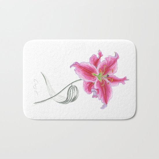 Lily 02 Botanical Flower * Pink Stargazer Rubrum Lily Bath Mat