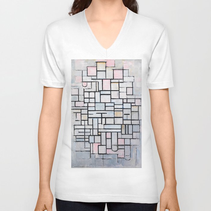 Mid Century Modern Abstract White And Pink And Baby Blue Piet