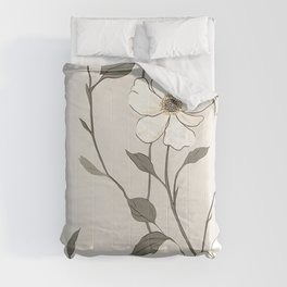 White Modern Flowers Painting Comforter