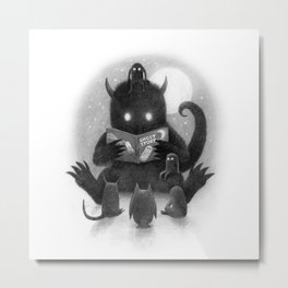 Story Time (black and white option) Metal Print | Cute, Funny, Monster, Blackandwhite, Reading, Ghost, Graphite, Curated, Drawing, Surrealism 