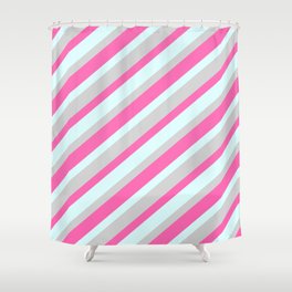 [ Thumbnail: Light Grey, Hot Pink, and Light Cyan Colored Lined Pattern Shower Curtain ]