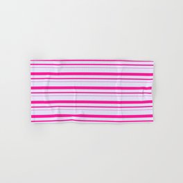 [ Thumbnail: Lavender and Deep Pink Colored Lined Pattern Hand & Bath Towel ]