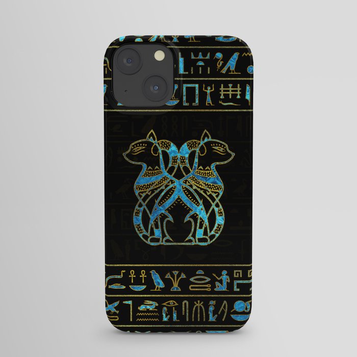 Egyptian Cats Gold and blue stained glass iPhone Case