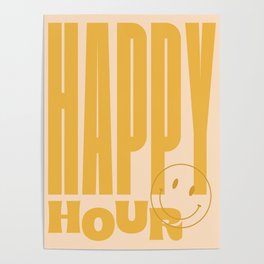 Happy Hour Yellow Retro Aesthetic  Poster