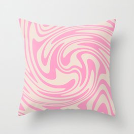 70s Retro Swirl Pink Color Abstract Throw Pillow