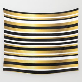 Black, Gold and White Vintage Stripes Wall Tapestry