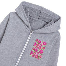 Vibrant Blooms - Hot Pink Flowers on White Kids Zip Hoodie
