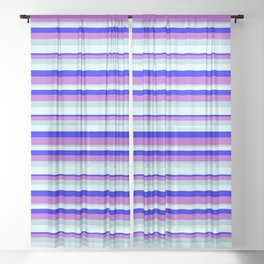 [ Thumbnail: Blue, Orchid, Light Blue & Light Cyan Colored Pattern of Stripes Sheer Curtain ]