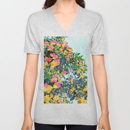 Summer Bougainvillea Watercolor Painting V Neck T Shirt