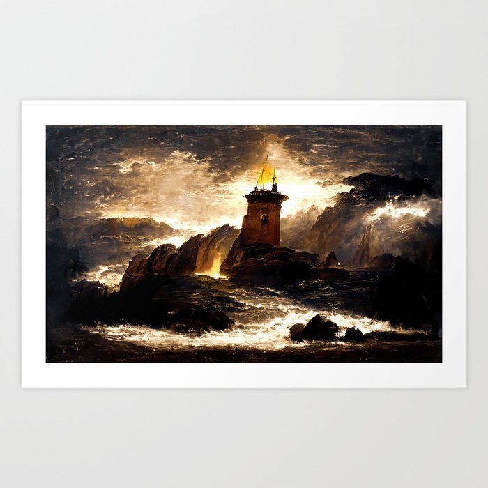 A lighthouse in the storm Art Print