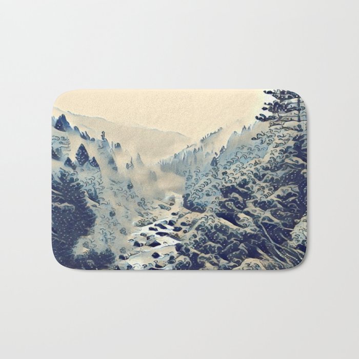 Snow covered forest and river  Bath Mat