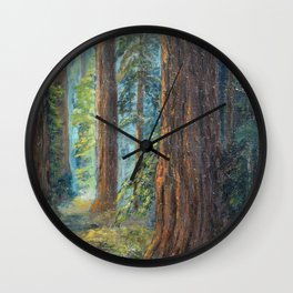 Big Basin Redwood Grove, California landscape painting by Leonora Naylor Penniman Wall Clock