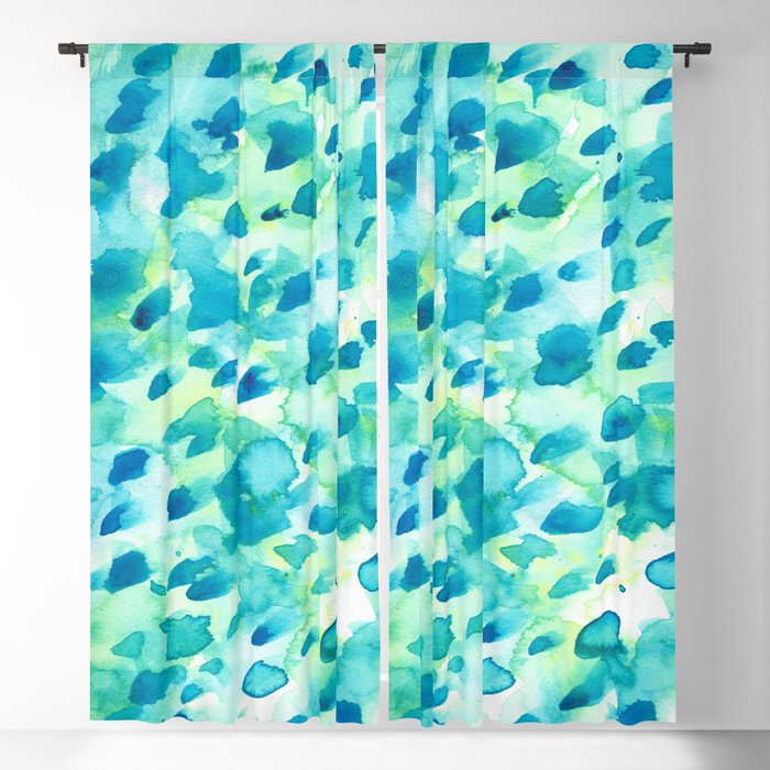 Blue, Green and Aqua Abstract Watercolor Painted Spots Blackout Curtain