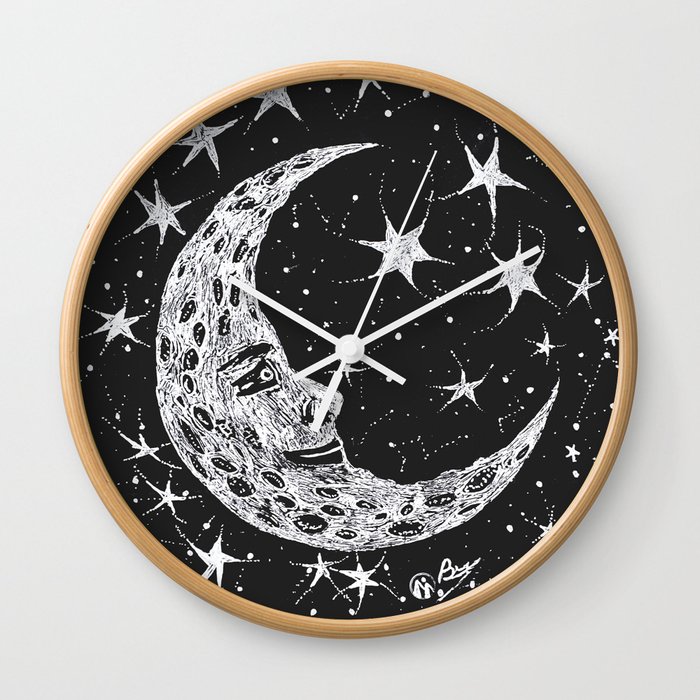 "Goodnight, Moon" Moon Art, Lunar, Outer Space Decor, moon and Stars,  Galaxy art, moon drawing, Wall Clock
