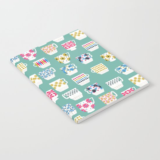 Vintage Teacups - Mid Century, Retro Teacups in pop colors by Andrea Lauren Notebook