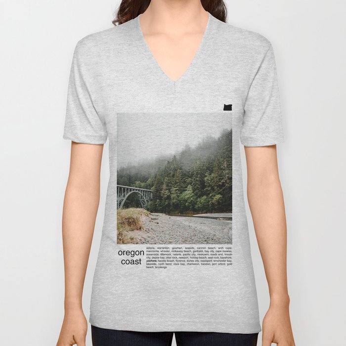Bridge and Fog | Travel Minimalism | Oregon Coast V Neck T Shirt
