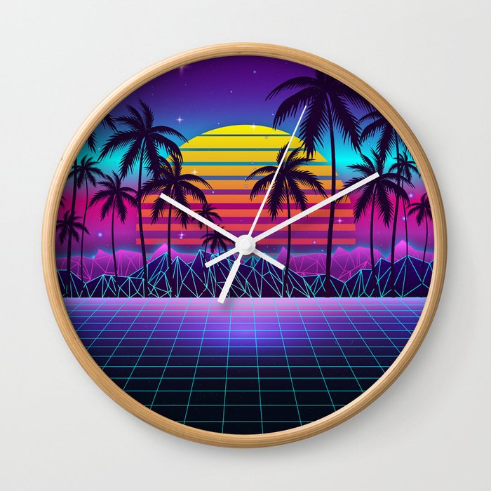 Radiant Sunset Synthwave Wall Clock