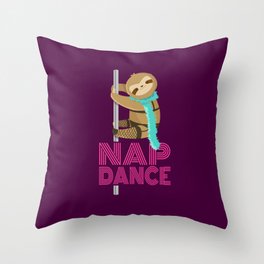 Funny Nap Dance Neon Sign Cute Sloth Pole Dancer Throw Pillow
