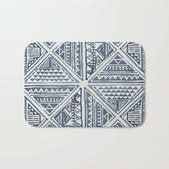 Simply Tribal Tile in Indigo Blue on Lunar Gray Bath Mat